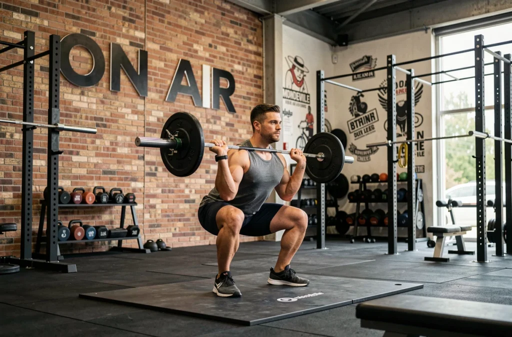 Homme s'entraînant à la salle ON AIR Fitness Caen Mondeville avec équipements de musculation modernes
