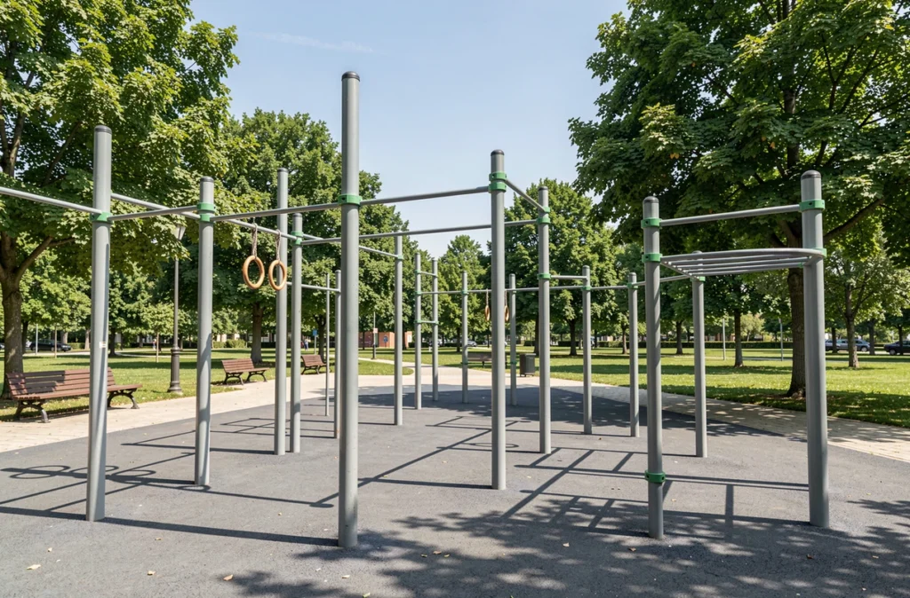 Espace de street workout aménagé dans un parc urbain