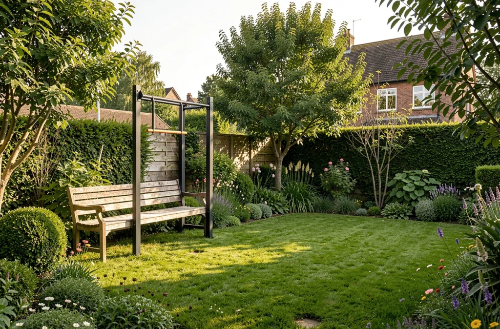 Jardin privé équipé d'une barre de traction et d'un banc